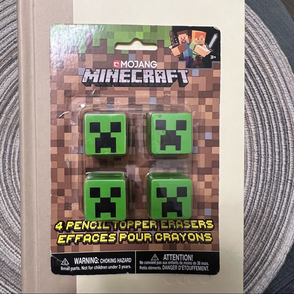 Minecraft Pencil Topper Erasers 4 Pack Mojang
